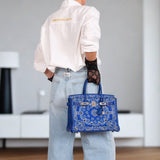 Hermes Custom Swarovski Crystal Cowgirl Bandana Birkin 30 Blue Togo Palladium Hardware