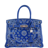 Hermes Custom Swarovski Crystal Cowgirl Bandana Birkin 30 Blue Togo Palladium Hardware