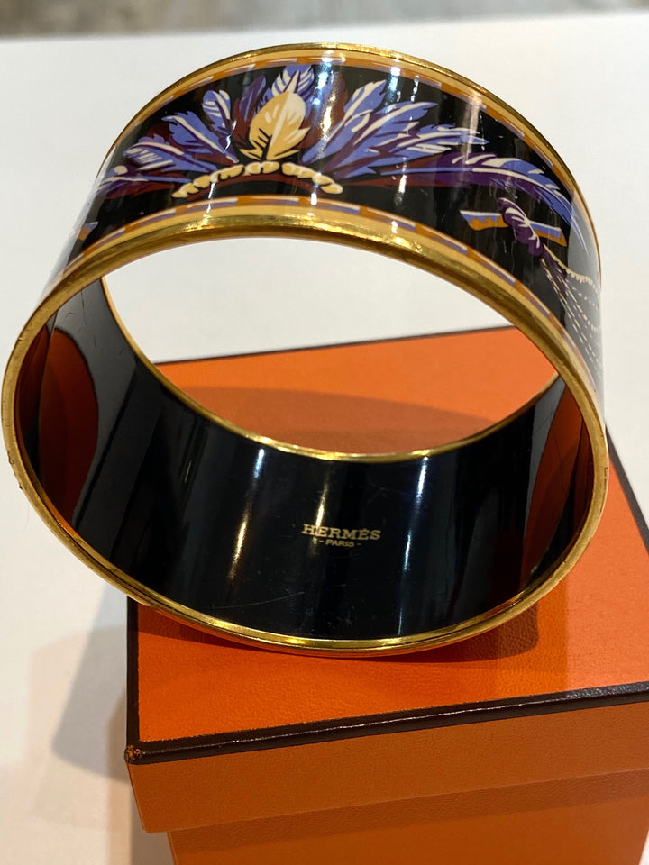 Hermes ENAMEL & 18K GOLD PLATED BRAZIL WIDE BANGLE BRACELET