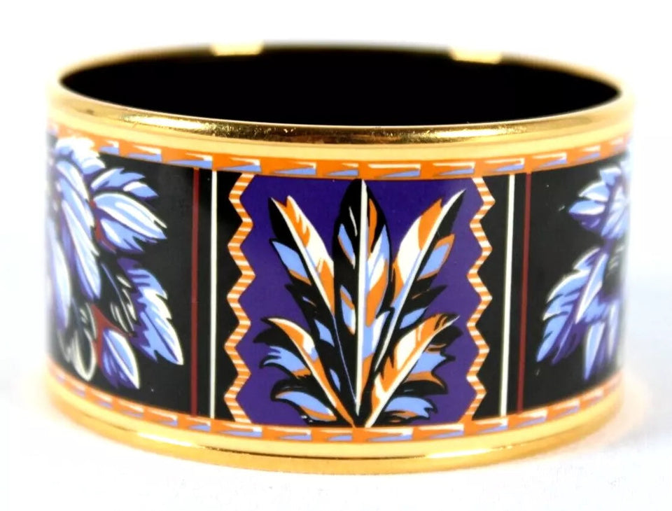 Hermes ENAMEL & 18K GOLD PLATED BRAZIL WIDE BANGLE BRACELET