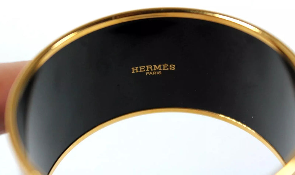Hermes ENAMEL & 18K GOLD PLATED BRAZIL WIDE BANGLE BRACELET