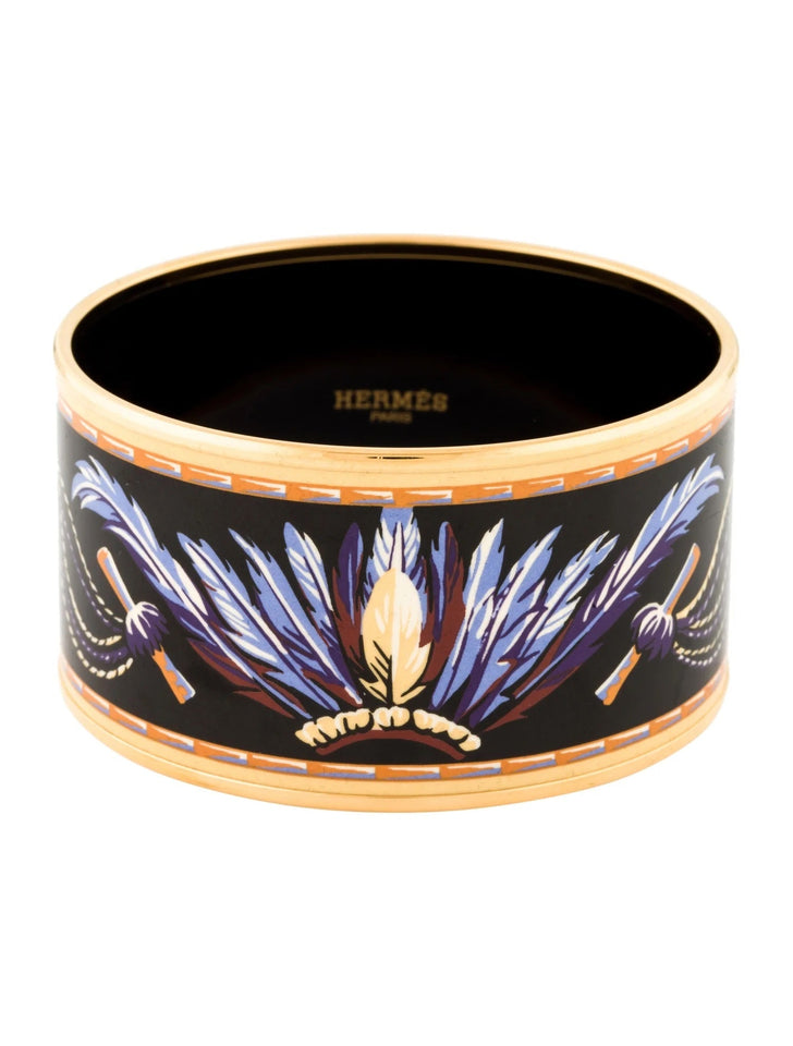 Hermes ENAMEL & 18K GOLD PLATED BRAZIL WIDE BANGLE BRACELET