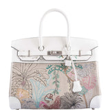 Hermes Faubourg Tropical Birkin 35 Embroidered Toile de Camp and White Swift Palladium Hardware