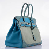 Hermes Ghillies Birkin 35 Ciel Doblis, Turquoise Togo and Bleu Jean Swift Palladium Hardware