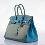 Hermes Ghillies Birkin 35 Ciel Doblis, Turquoise Togo and Bleu Jean Swift Palladium Hardware