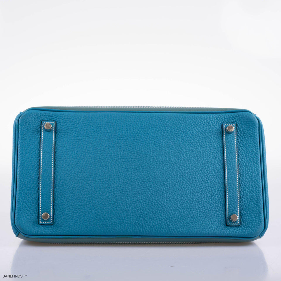 Hermes Ghillies Birkin 35 Ciel Doblis, Turquoise Togo and Bleu Jean Swift Palladium Hardware