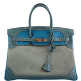 Hermes Ghillies Birkin 35 Ciel Doblis, Turquoise Togo and Bleu Jean Swift Palladium Hardware