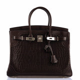 Hermes Ghillies Birkin 35 Matte Ebene Alligator & Swift with Palladium Hardware - 2016, X