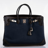 Hermes Ghillies Birkin 40 Indigo Denim and Black Tadelakt Brushed Palladium Hardware