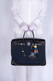 Hermes Ghillies Birkin 40 Indigo Denim and Black Tadelakt Brushed Palladium Hardware