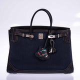 Hermes Ghillies Birkin 40 Indigo Denim and Black Tadelakt Brushed Palladium Hardware