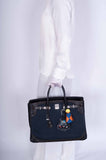 Hermes Ghillies Birkin 40 Indigo Denim and Black Tadelakt Brushed Palladium Hardware