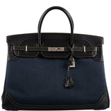 Hermes Ghillies Birkin 40 Indigo Denim and Black Tadelakt Brushed Palladium Hardware