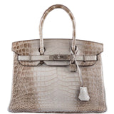 HermesGris Cendre Himalaya Birkin 30 Matte Nilo Crocodile with Palladium Hardware - 2013, Q Square