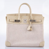 Hermes HAC Birkin 32 Parchemin Ostrich and Toile Brushed Palladium Hardware