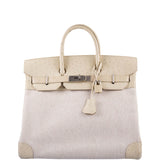 Hermes HAC Birkin 32 Parchemin Ostrich and Toile Brushed Palladium Hardware