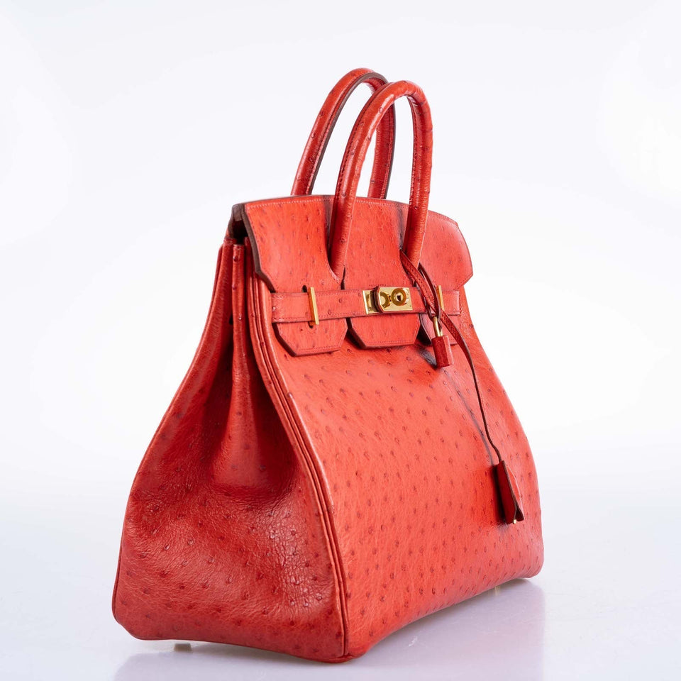 Hermes HAC Birkin 32 Rouge Vif Ostrich Gold Hardware