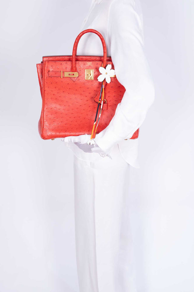 Hermes HAC Birkin 32 Rouge Vif Ostrich Gold Hardware