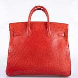 Hermes HAC Birkin 32 Rouge Vif Ostrich Gold Hardware