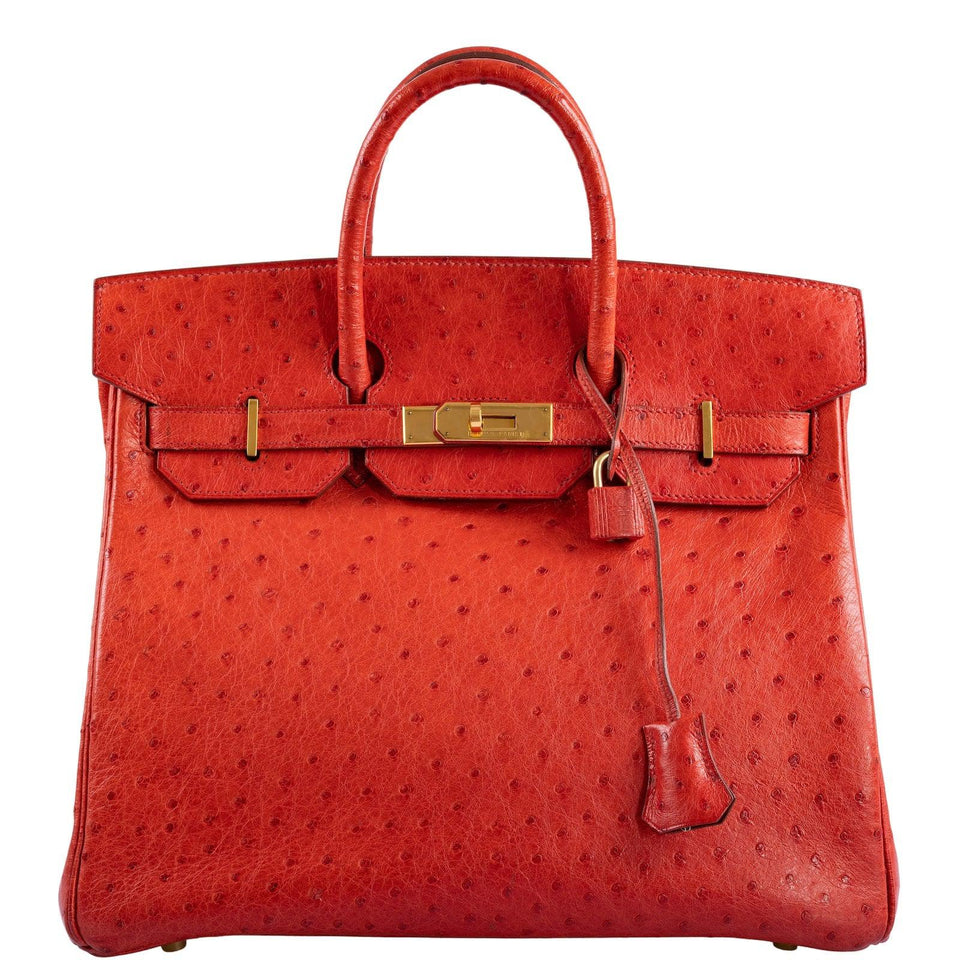 Hermes HAC Birkin 32 Rouge Vif Ostrich Gold Hardware
