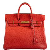 Hermes HAC Birkin 32 Rouge Vif Ostrich Gold Hardware