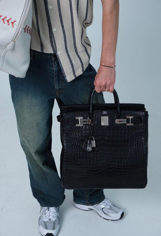 Hermes HAC Birkin 40 Black Matte Porosus Crocodile Palladium Hardware