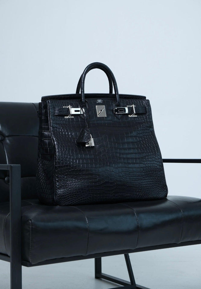 Hermes HAC Birkin 40 Black Matte Porosus Crocodile Palladium Hardware