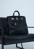 Hermes HAC Birkin 40 Black Matte Porosus Crocodile Palladium Hardware