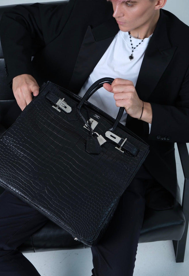 Hermes HAC Birkin 40 Black Matte Porosus Crocodile Palladium Hardware