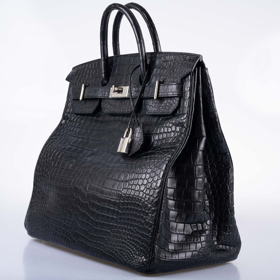 Hermes HAC Birkin 40 Black Matte Porosus Crocodile Palladium Hardware