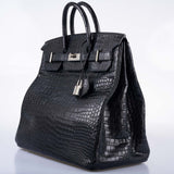 Hermes HAC Birkin 40 Black Matte Porosus Crocodile Palladium Hardware