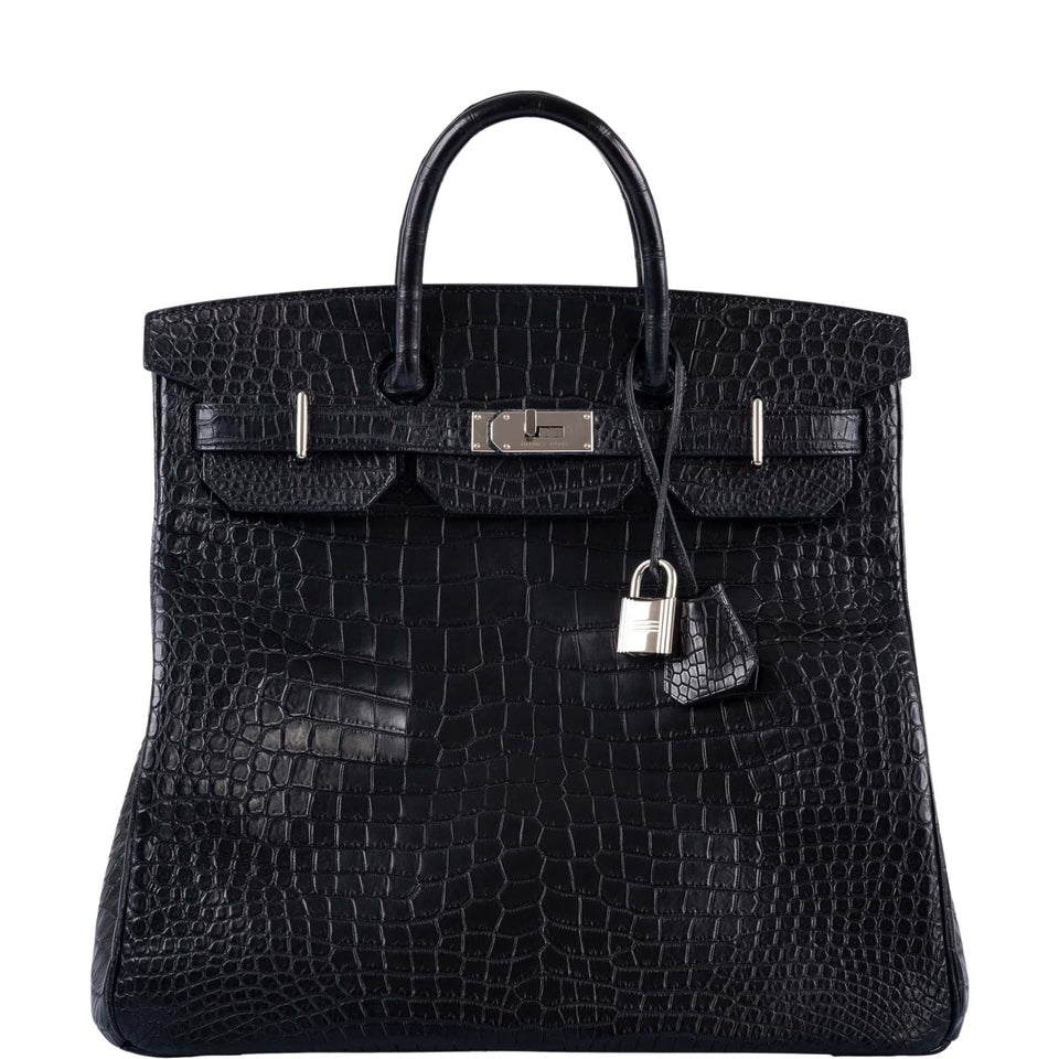 Hermes HAC Birkin 40 Black Matte Porosus Crocodile Palladium Hardware