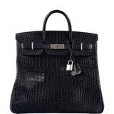 Hermes HAC Birkin 40 Black Matte Porosus Crocodile Palladium Hardware