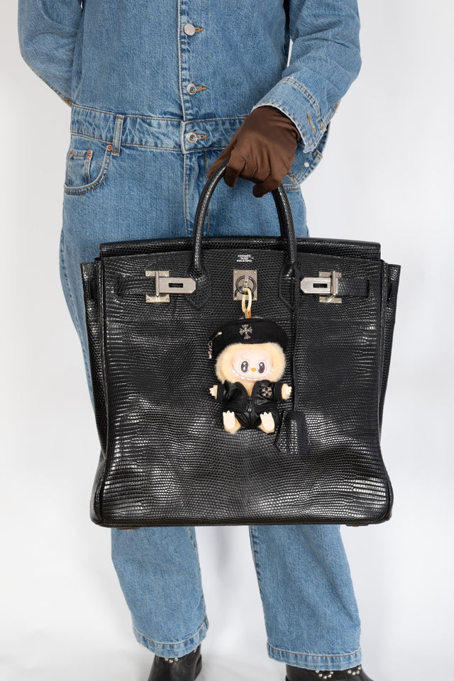 Hermes HAC Birkin 40 Black Shiny Lizard Palladium Hardware