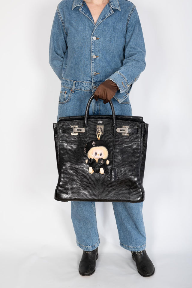 Hermes HAC Birkin 40 Black Shiny Lizard Palladium Hardware