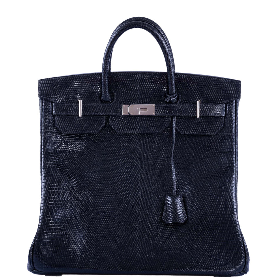 Hermes HAC Birkin 40 Black Shiny Lizard Palladium Hardware