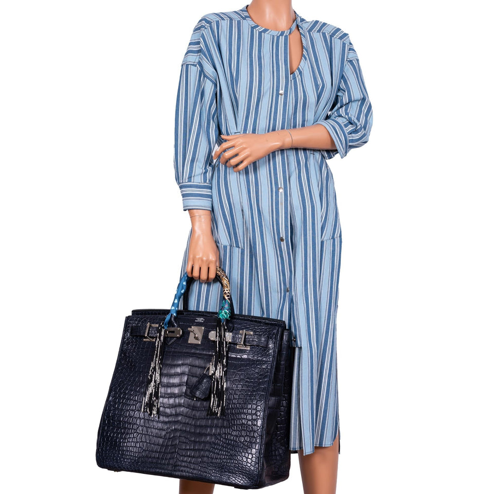 Hermes HAC Birkin 40 Blue Marine Matte Porosus Crocodile Palladium Hardware - 2018, C