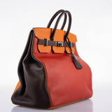 Hermes HAC Birkin 40 Tri-Color Rouge Garance, Chocolat & Terre Battue Fjord Leather Ruthenium Hardware - 2006, J Square