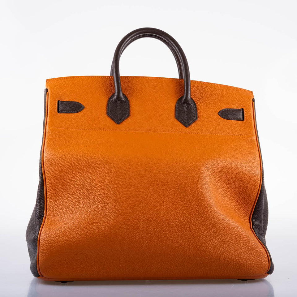 Hermes HAC Birkin 40 Tri-Color Rouge Garance, Chocolat & Terre Battue Fjord Leather Ruthenium Hardware - 2006, J Square