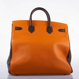 Hermes HAC Birkin 40 Tri-Color Rouge Garance, Chocolat & Terre Battue Fjord Leather Ruthenium Hardware - 2006, J Square