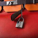 Hermes HAC Birkin 40 Tri-Color Rouge Garance, Chocolat & Terre Battue Fjord Leather Ruthenium Hardware - 2006, J Square