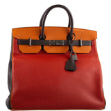 Hermes HAC Birkin 40 Tri-Color Rouge Garance, Chocolat & Terre Battue Fjord Leather Ruthenium Hardware - 2006, J Square
