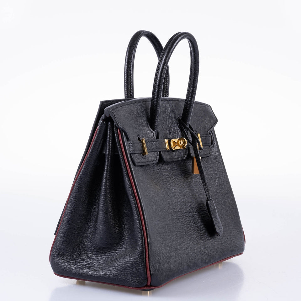 Hermes HSS Birkin 25 Black and Rouge H Chevre Gold Hardware