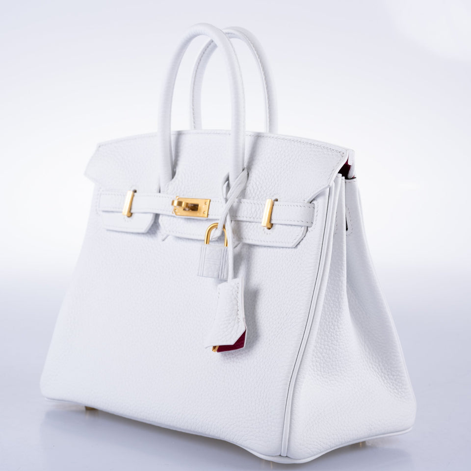 Hermes HSS Birkin 25 White Togo and Rose Pourpre Interior with Brushed Gold Hardware