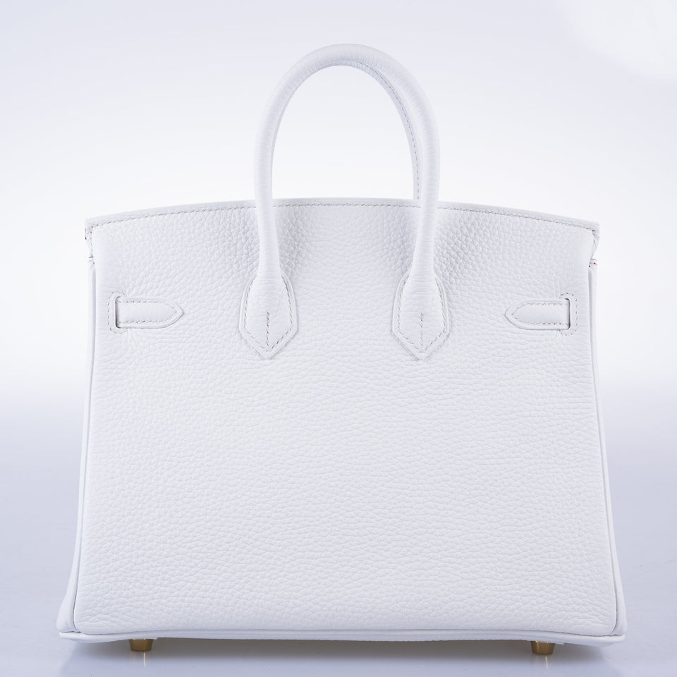 Hermes HSS Birkin 25 White Togo and Rose Pourpre Interior with Brushed Gold Hardware