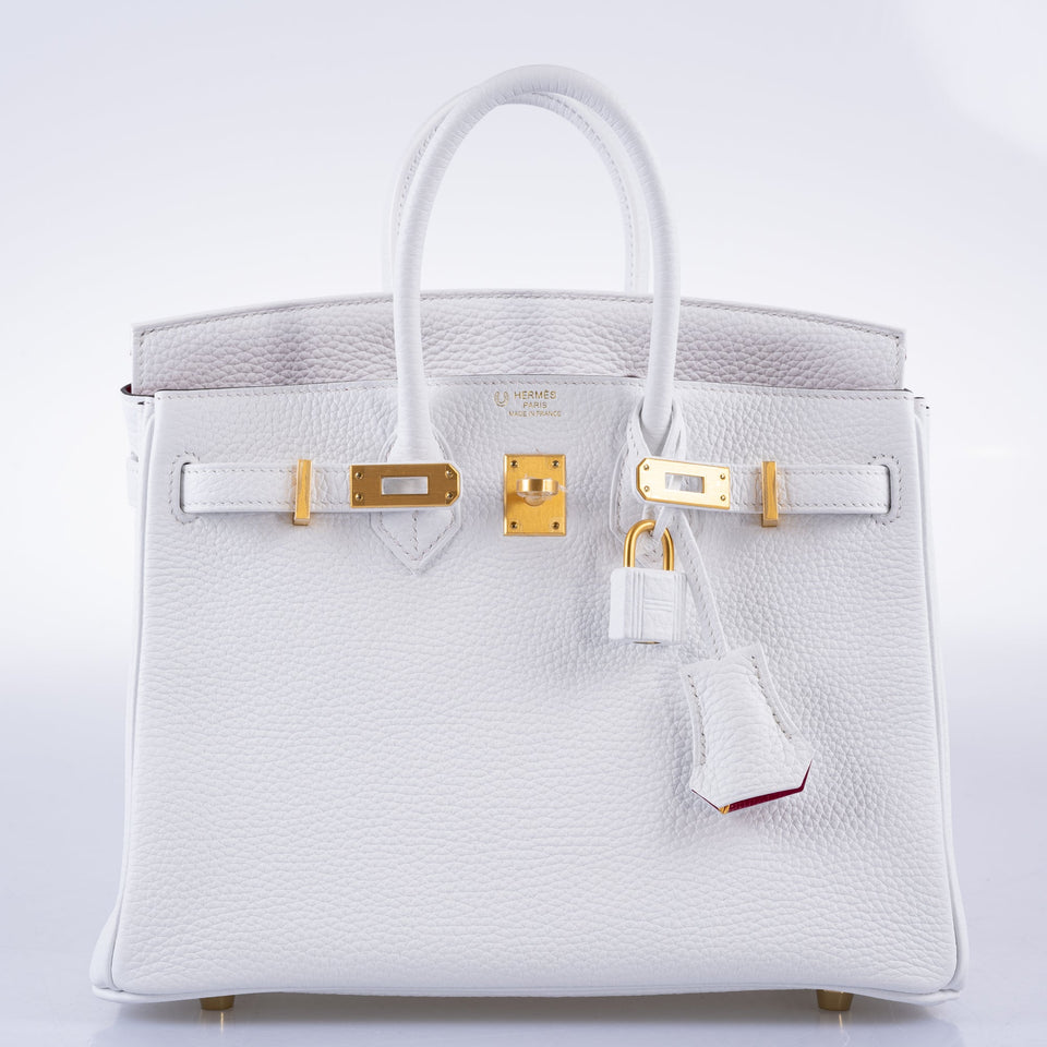 Hermes HSS Birkin 25 White Togo and Rose Pourpre Interior with Brushed Gold Hardware