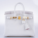 Hermes HSS Birkin 25 White Togo and Rose Pourpre Interior with Brushed Gold Hardware