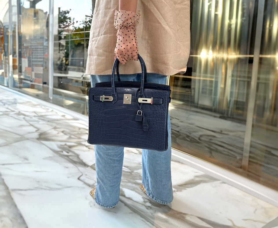 HermesHSS Birkin 30 Blue Marine Matte Alligator & Cassis Interior with Palladium Hardware