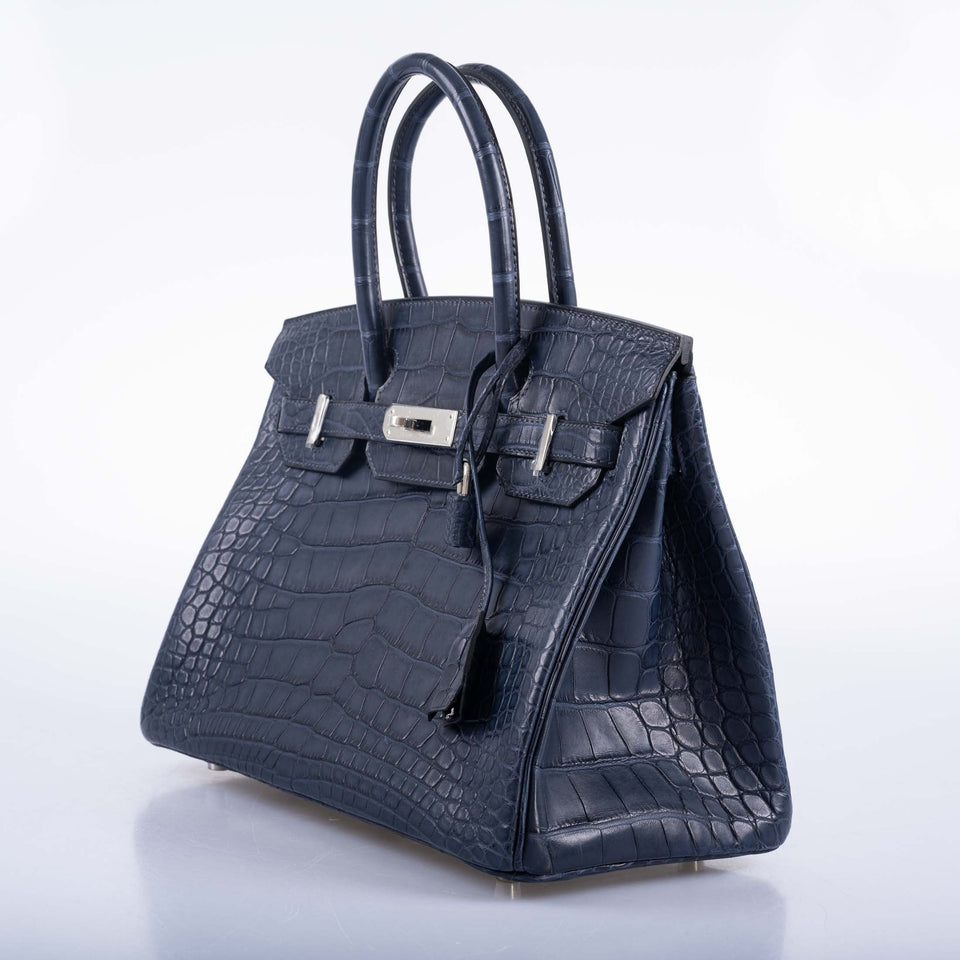 HermesHSS Birkin 30 Blue Marine Matte Alligator & Cassis Interior with Palladium Hardware