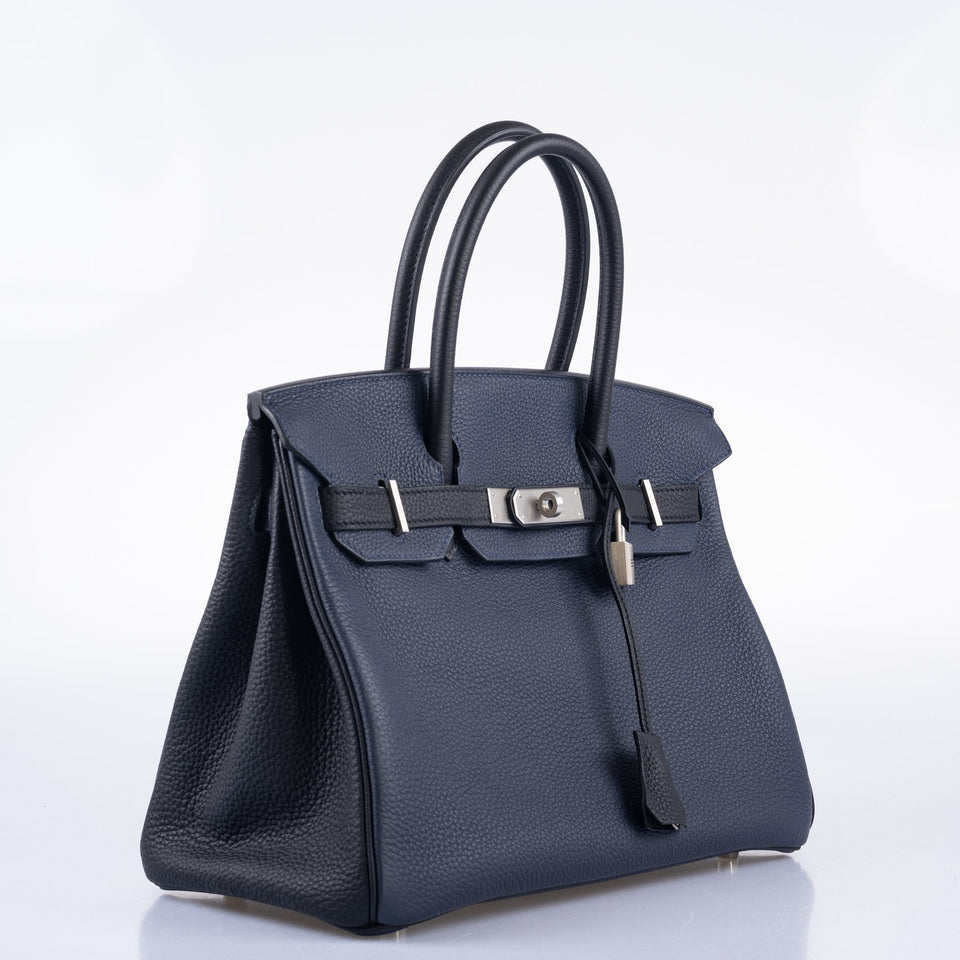HermesHSS Birkin 30 Blue Nuit & Black Togo Brushed Palladium Hardware